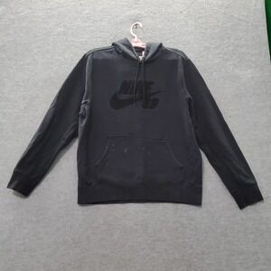 NIKE SB Boys Sweatshirt Large Black Pullover Hoodie Chenille Logo Swoosh READ